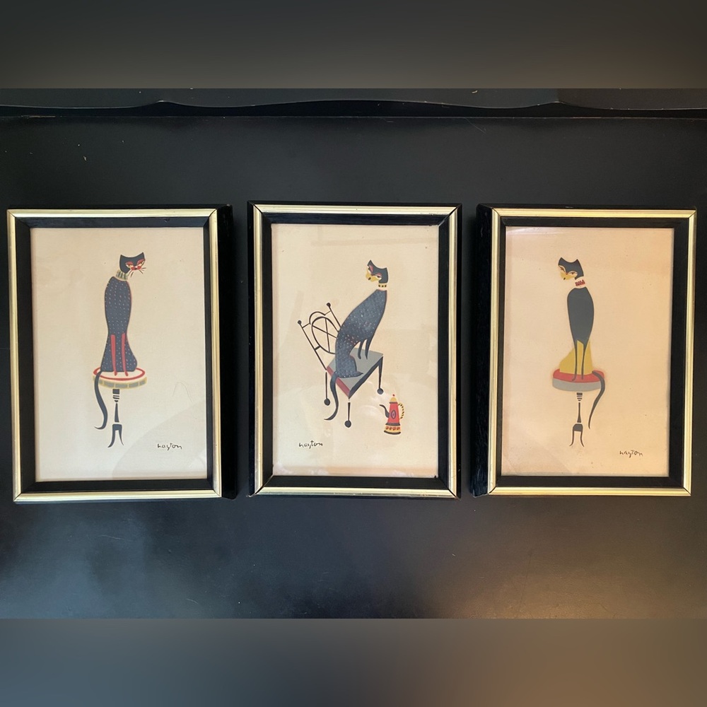 Midcentury Vintage Cat Lithographs Art